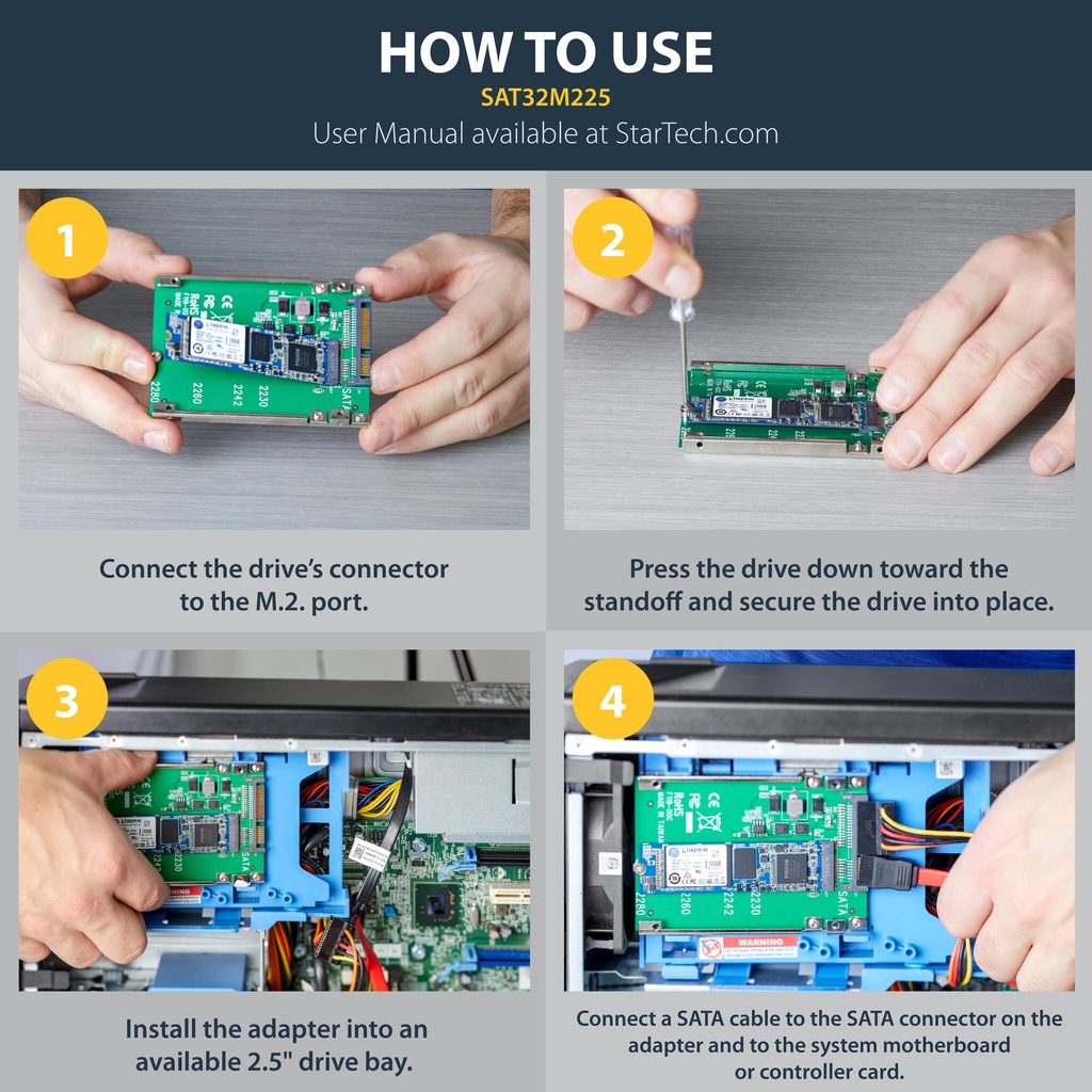 StarTech.com M.2 SATA SSD to 2.5in SATA Adapter, M.2 NGFF to SATA Converter, Open-Frame Bracket, 7mm High, M2 Hard Drive Adapte - Image 8
