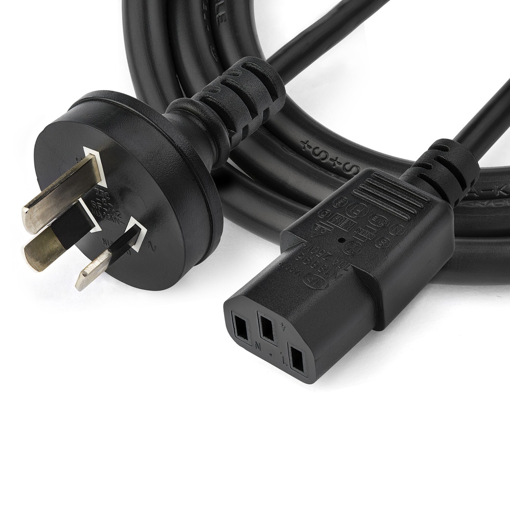 StarTech.com 2m (6ft) Computer Power Cord, AS/NZS 3112 to C13, 10A 250V, 18AWG, Black Replacement AC Power Cord, Printer Power - Image 4
