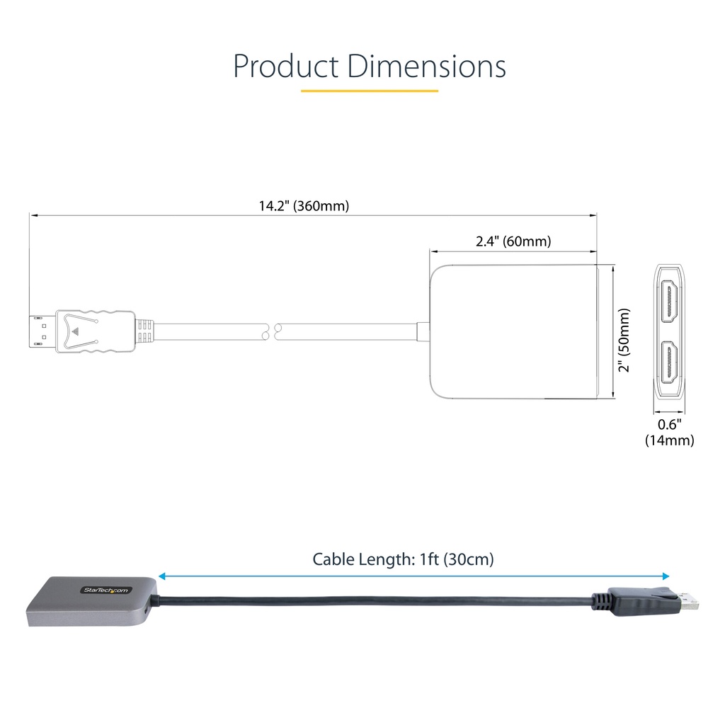StarTech.com DP to Dual HDMI MST HUB - Dual HDMI 4K 60Hz - DisplayPort Multi Monitor Adapter with 1ft / 30cm cable - DP 1.4 Mul - Image 7