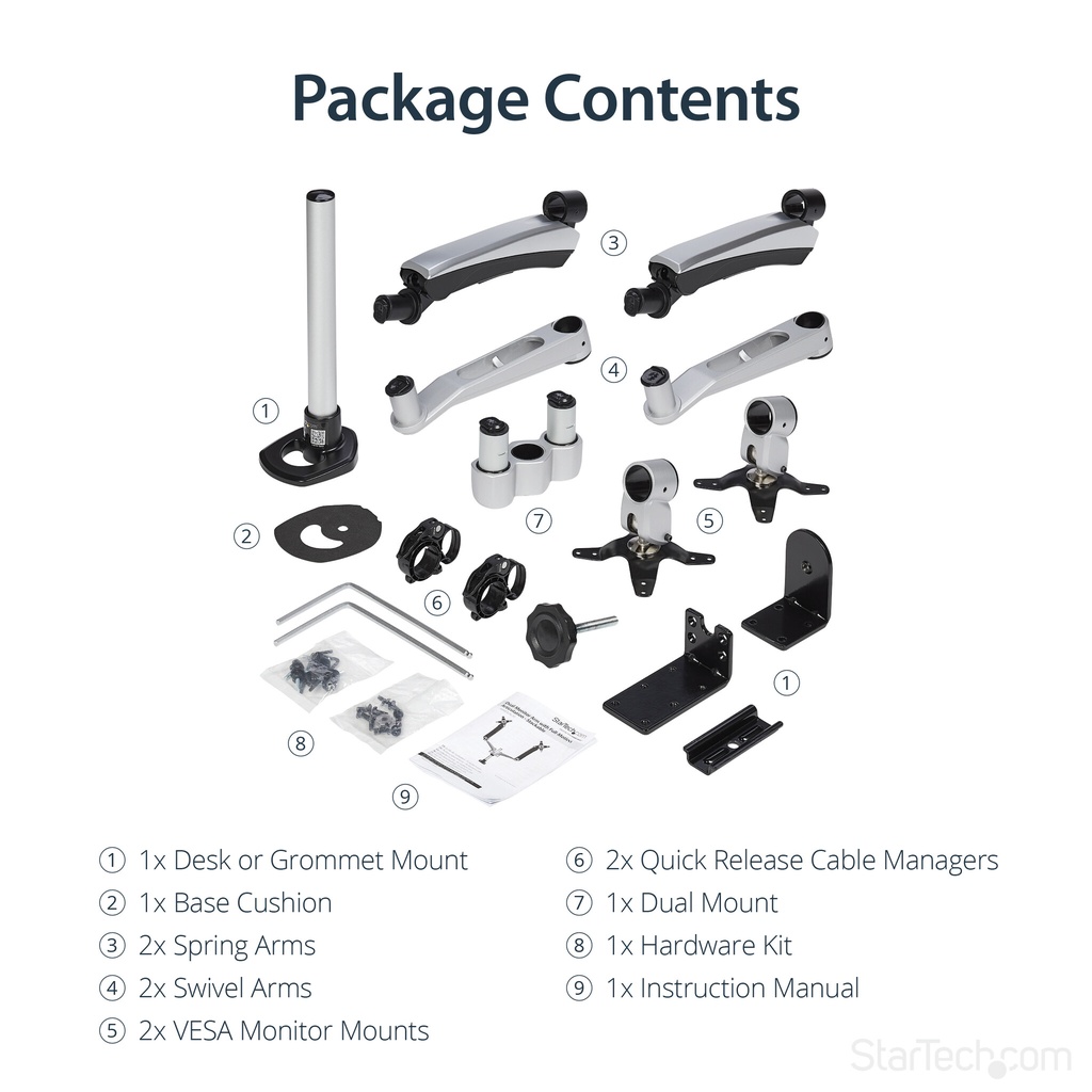StarTech.com Desk-Mount Dual Monitor Arm - Full Motion Articulating - Premium - For up to 30" (19.8lb/9kg) Displays - TAA - Image 6