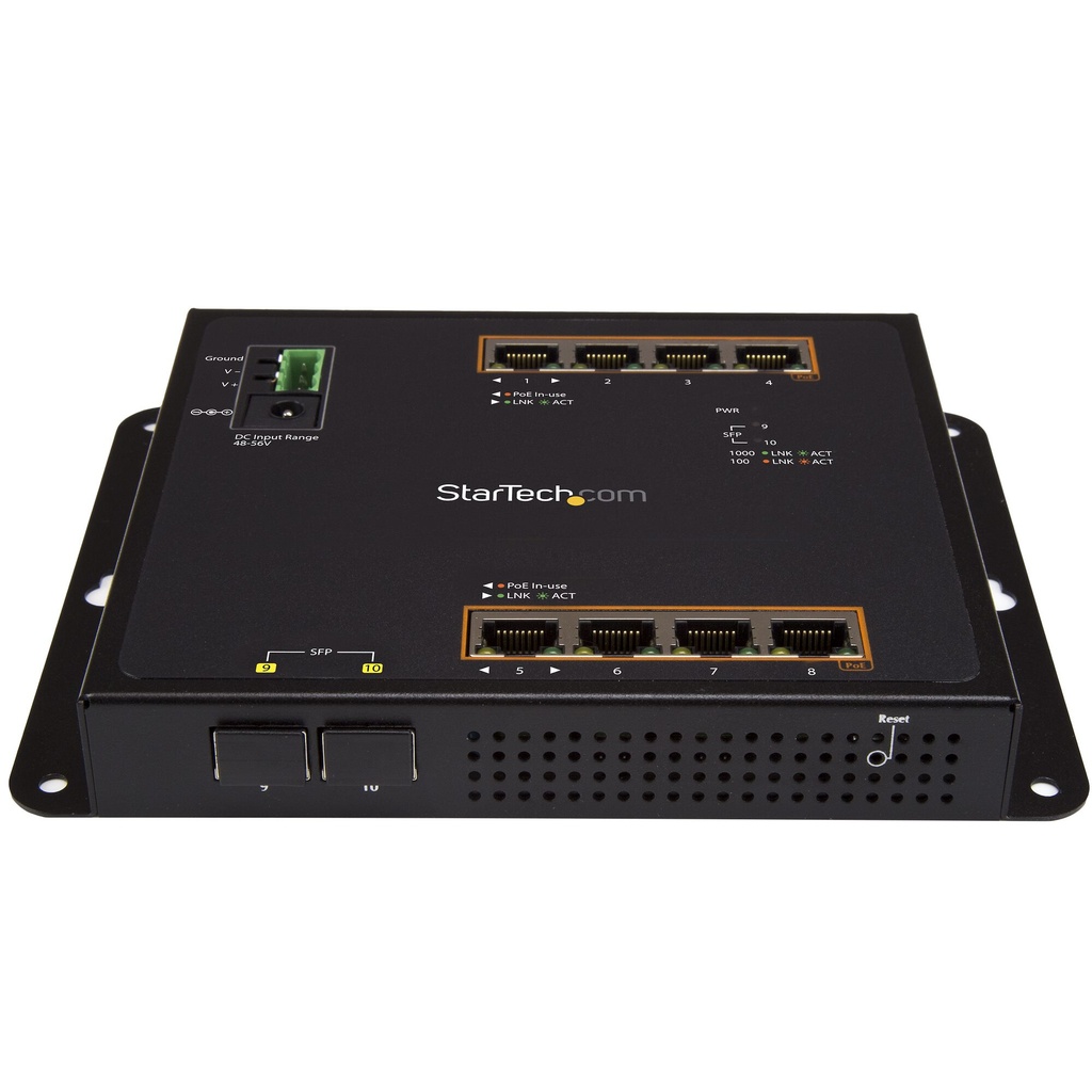 StarTech.com Industrial 8 Port Gigabit PoE+ Switch w/2 SFP MSA Slots - 30W - Layer/L2 Switch Hardened GbE Managed - Rugged High - Image 2
