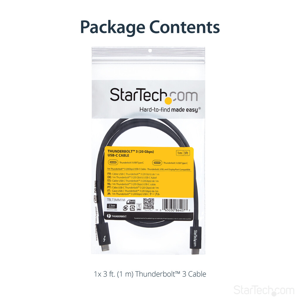 StarTech.com 3.3ft (1m) Thunderbolt 3 Cable, 20Gbps, 100W PD, 4K, Thunderbolt Certified, Compatible with Thunderbolt 4/USB 3.2/ - Image 6
