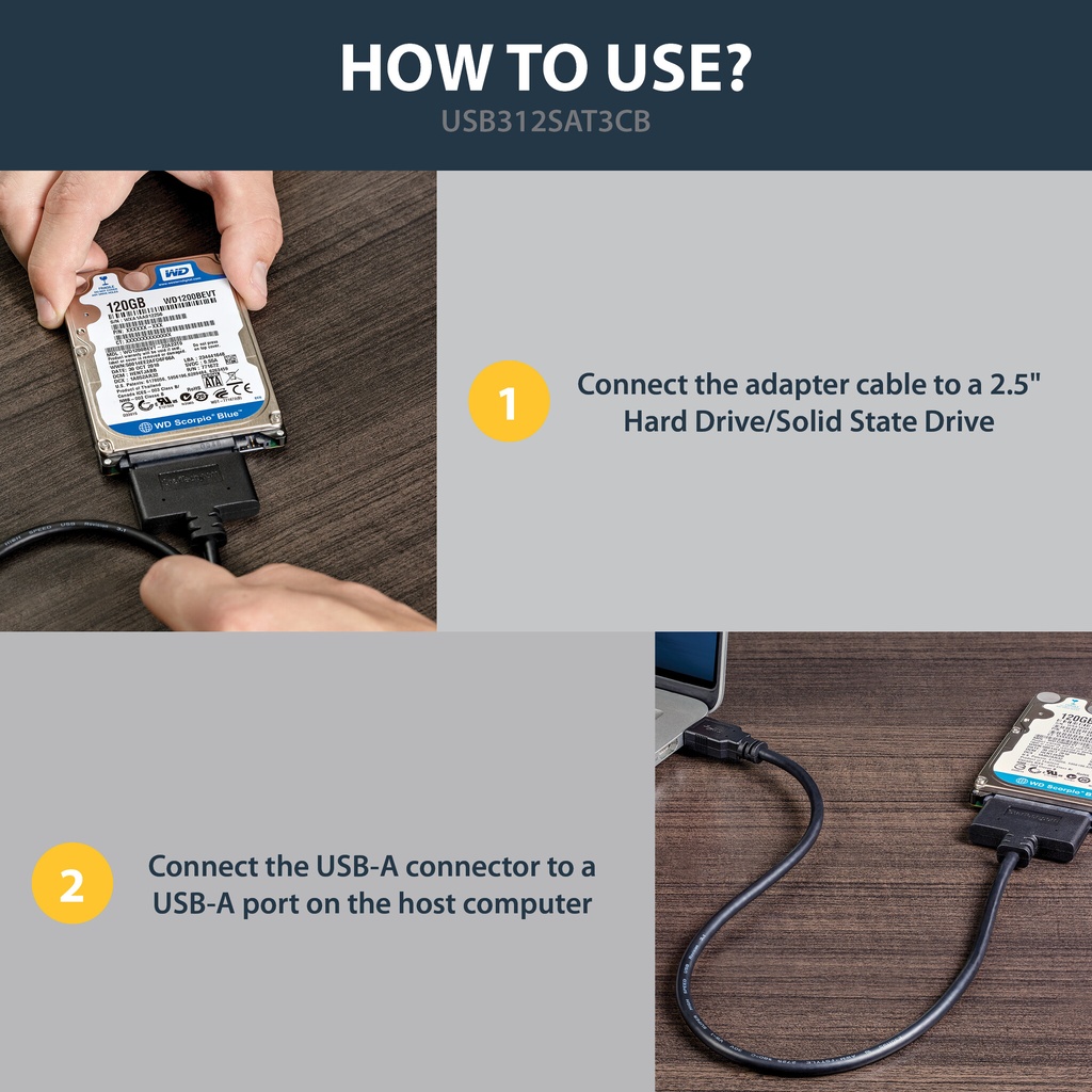 StarTech.com SATA to USB Cable, USB 10Gbps to 2.5in SATA I II III Hard Drive Adapter, External Converter for SSD or HDD Data Tr - Image 6