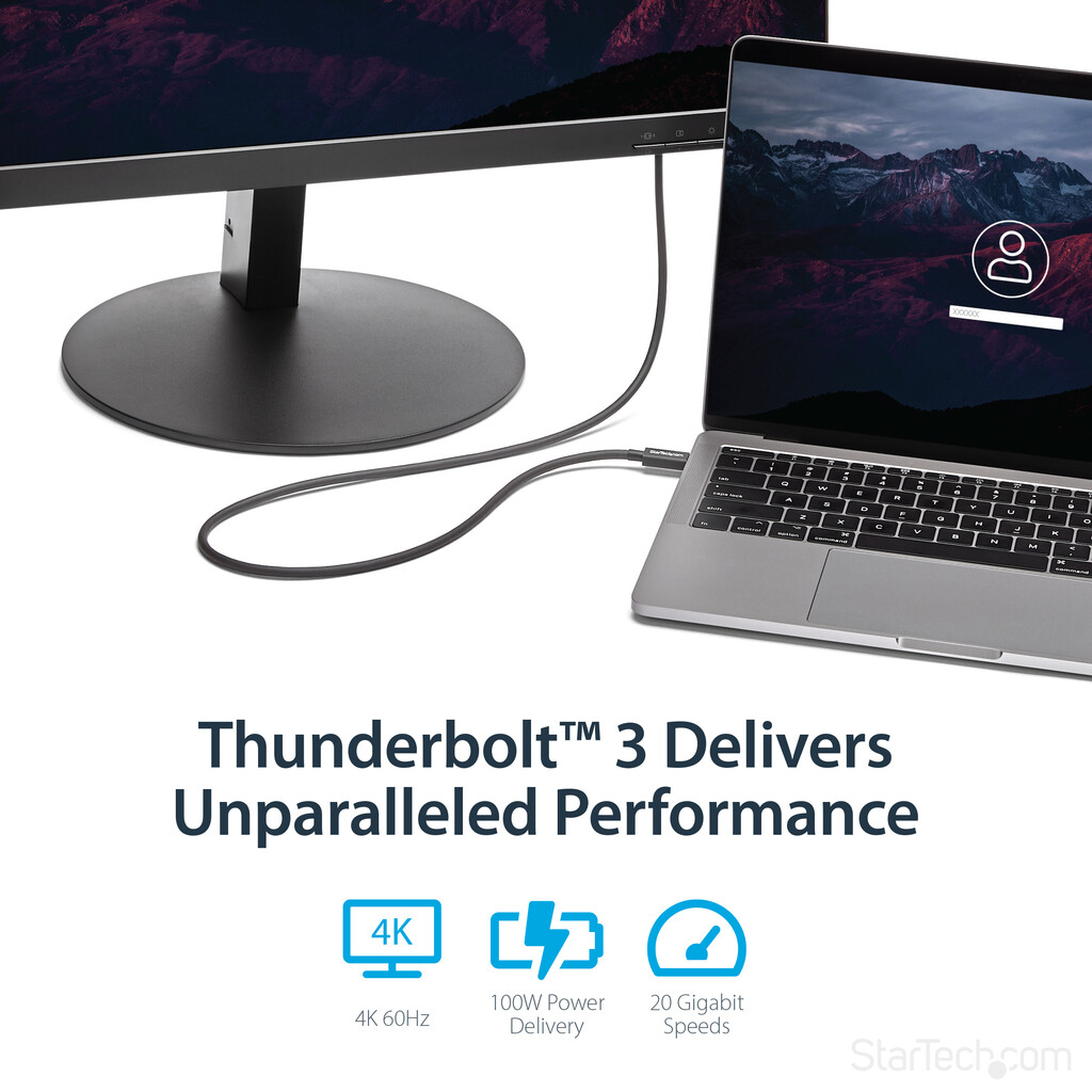StarTech.com 3.3ft (1m) Thunderbolt 3 Cable, 20Gbps, 100W PD, 4K, Thunderbolt Certified, Compatible with Thunderbolt 4/USB 3.2/ - Image 3