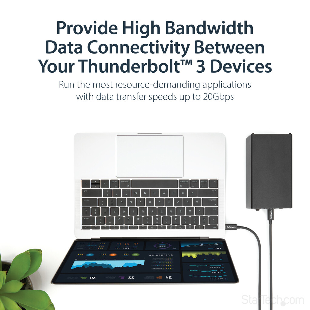 StarTech.com 3.3ft (1m) Thunderbolt 3 Cable, 20Gbps, 100W PD, 4K, Thunderbolt Certified, Compatible with Thunderbolt 4/USB 3.2/ - Image 2