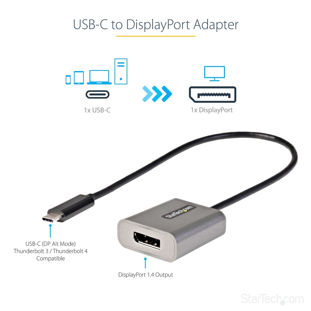 StarTech.com USB C to DisplayPort Adapter - 8K/4K 60Hz USB-C to DisplayPort 1.4 Adapter Dongle - USB Type-C to DP Monitor Video - Image 3