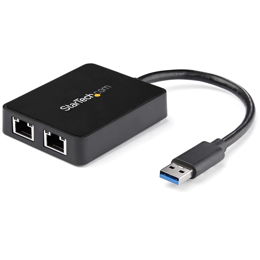 StarTech.com USB 3.0 to Dual Port Gigabit Ethernet Adapter w/ USB Port, 10/100/1000 Mbps, USB Gigabit LAN Network NIC Adapter
