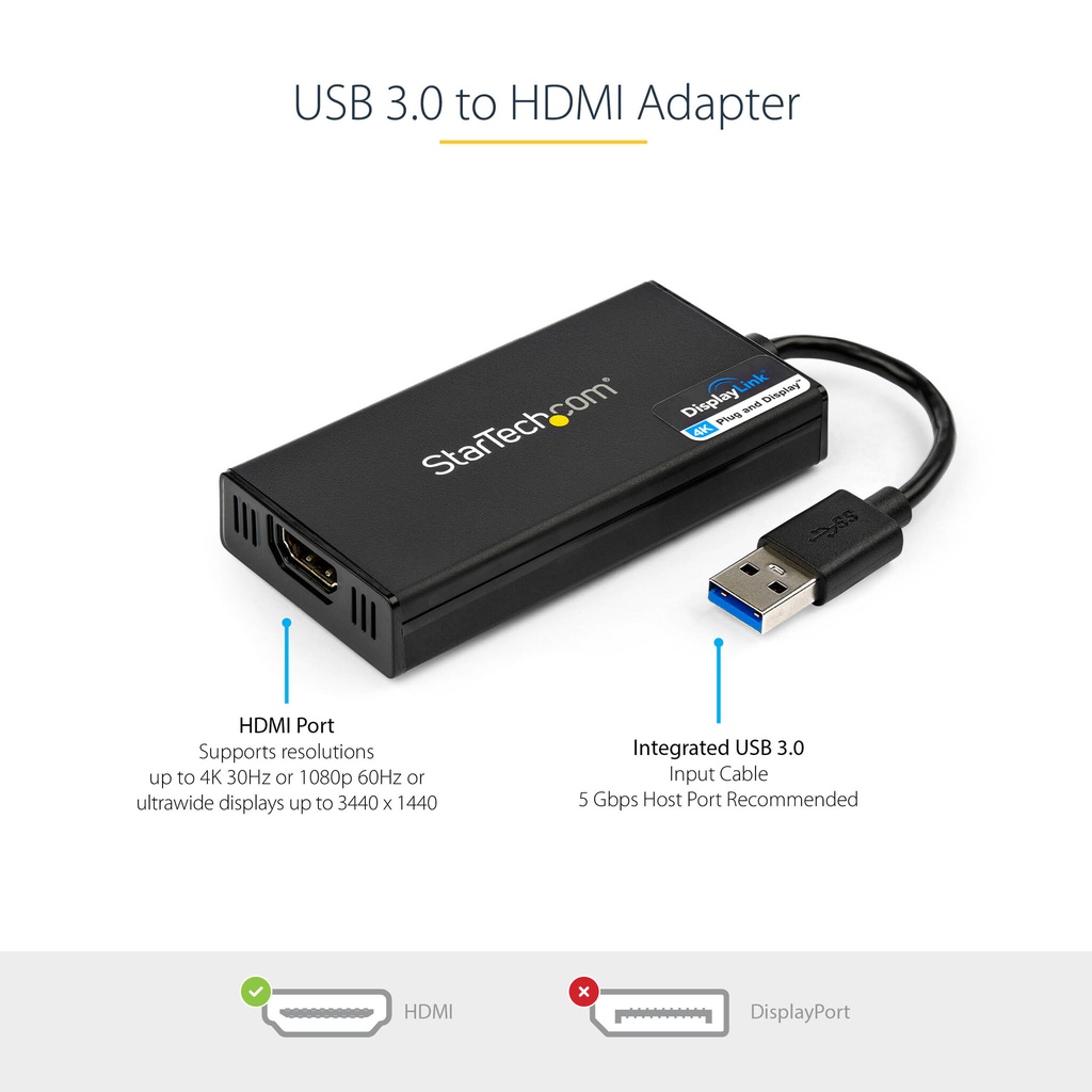 StarTech.com USB 3.0 to HDMI Adapter - 4K 30Hz Ultra HD - DisplayLink Certified - USB Type-A to HDMI Display Adapter Converter - Image 7