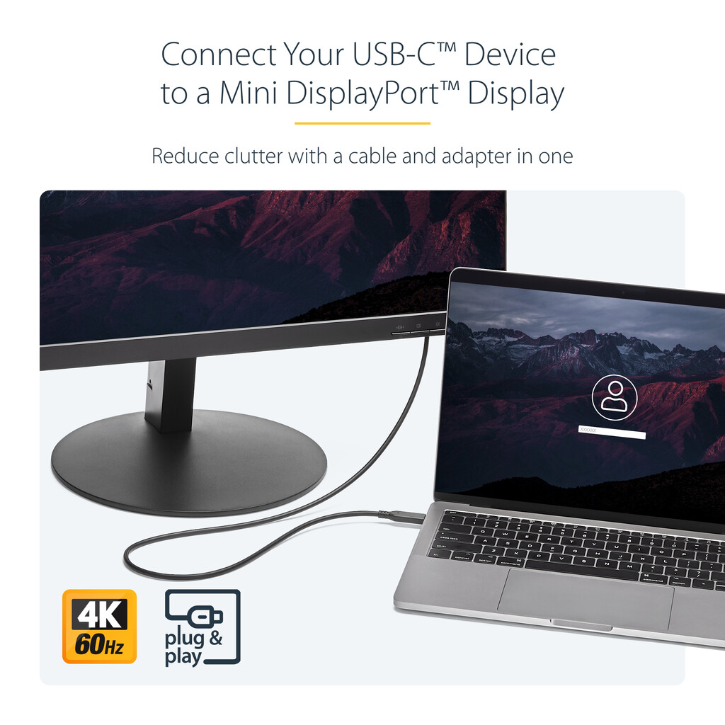 StarTech.com 3.3 ft (1m) USB-C to Mini DisplayPort Cable - 4K 60Hz - Black - Image 7