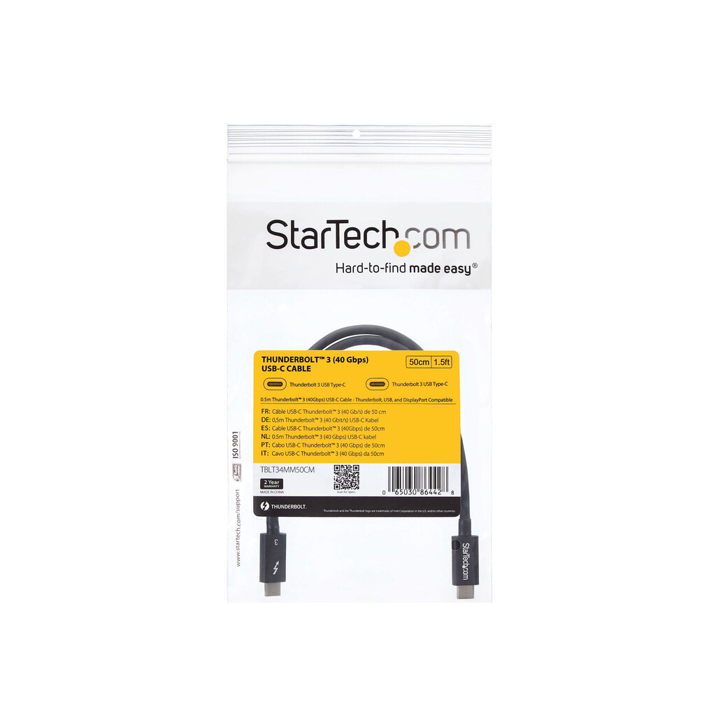 StarTech.com 50cm (1.6ft) Thunderbolt 3 Cable, 40Gbps, 100W PD, 4K/5K, Thunderbolt Certified, Compatible with Thunderbolt 4/USB - Image 6
