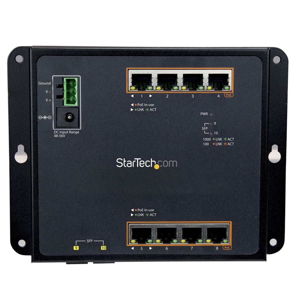 StarTech.com Industrial 8 Port Gigabit PoE+ Switch w/2 SFP MSA Slots - 30W - Layer/L2 Switch Hardened GbE Managed - Rugged High - Image 3