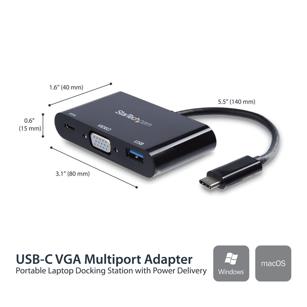 StarTech.com USB-C VGA Multiport Adapter - USB 3.0 Port - 60W PD - Image 2