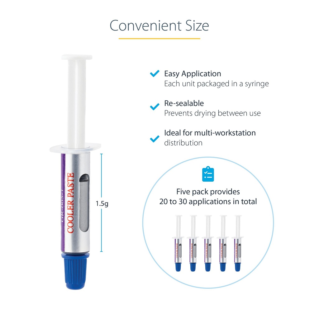 StarTech.com Thermal Paste, Pack of 5 Re-sealable Syringes (1.5g / each), Metal Oxide Compound, CPU Heat Sink Thermal Grease Pa - Image 10