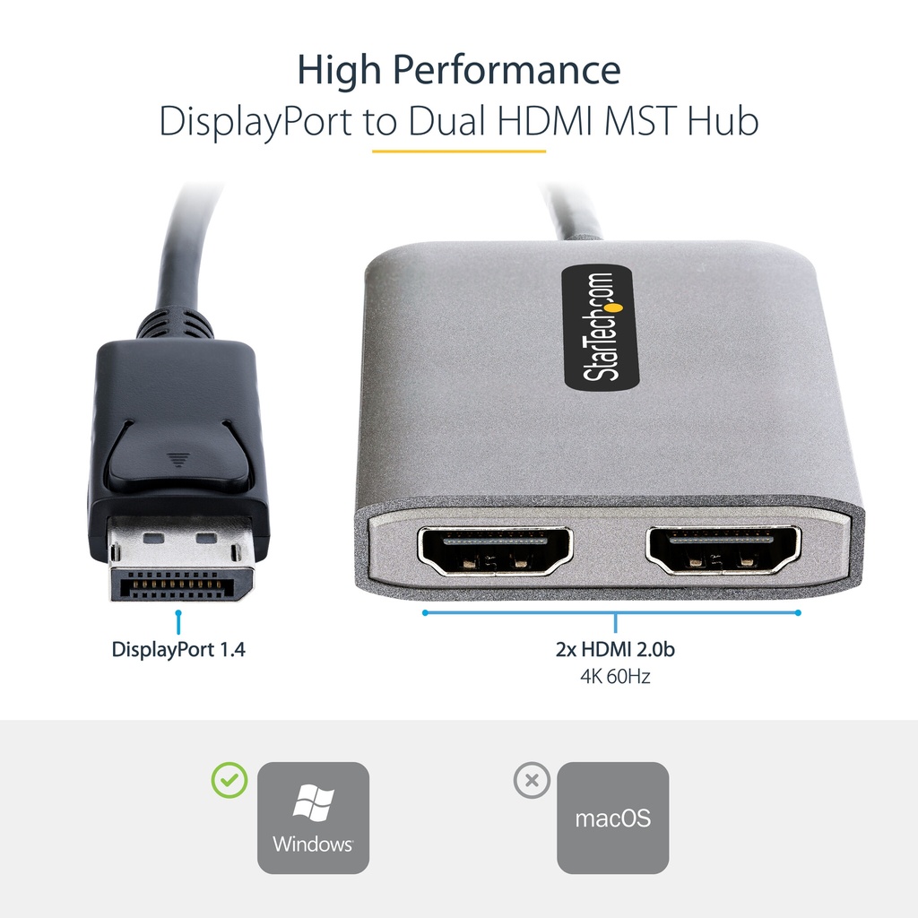 StarTech.com DP to Dual HDMI MST HUB - Dual HDMI 4K 60Hz - DisplayPort Multi Monitor Adapter with 1ft / 30cm cable - DP 1.4 Mul - Image 11