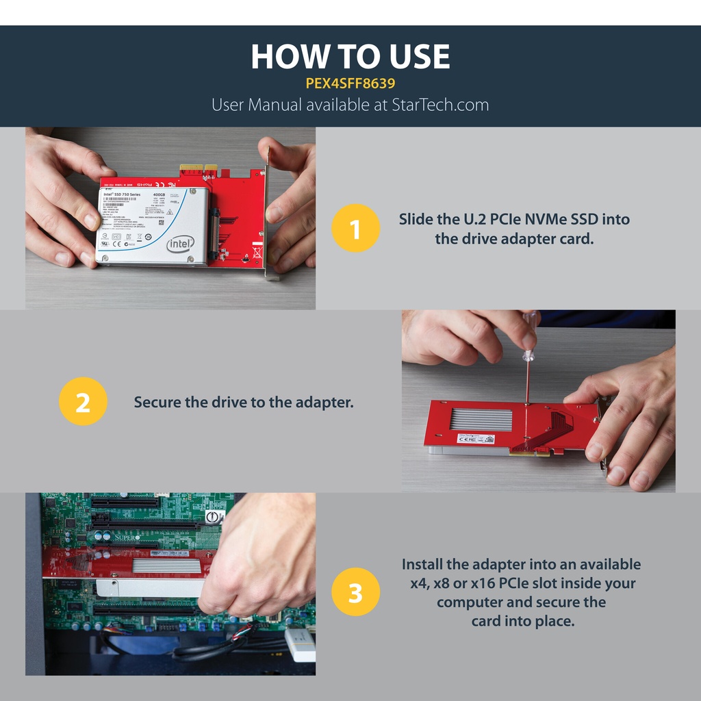 StarTech.com U.2 to PCIe Adapter for 2.5" U.2 NVMe SSD - SFF-8639 - x4 PCI Express 4.0 - TAA - Image 7