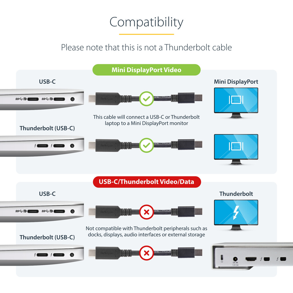 StarTech.com 3.3 ft (1m) USB-C to Mini DisplayPort Cable - 4K 60Hz - Black - Image 9