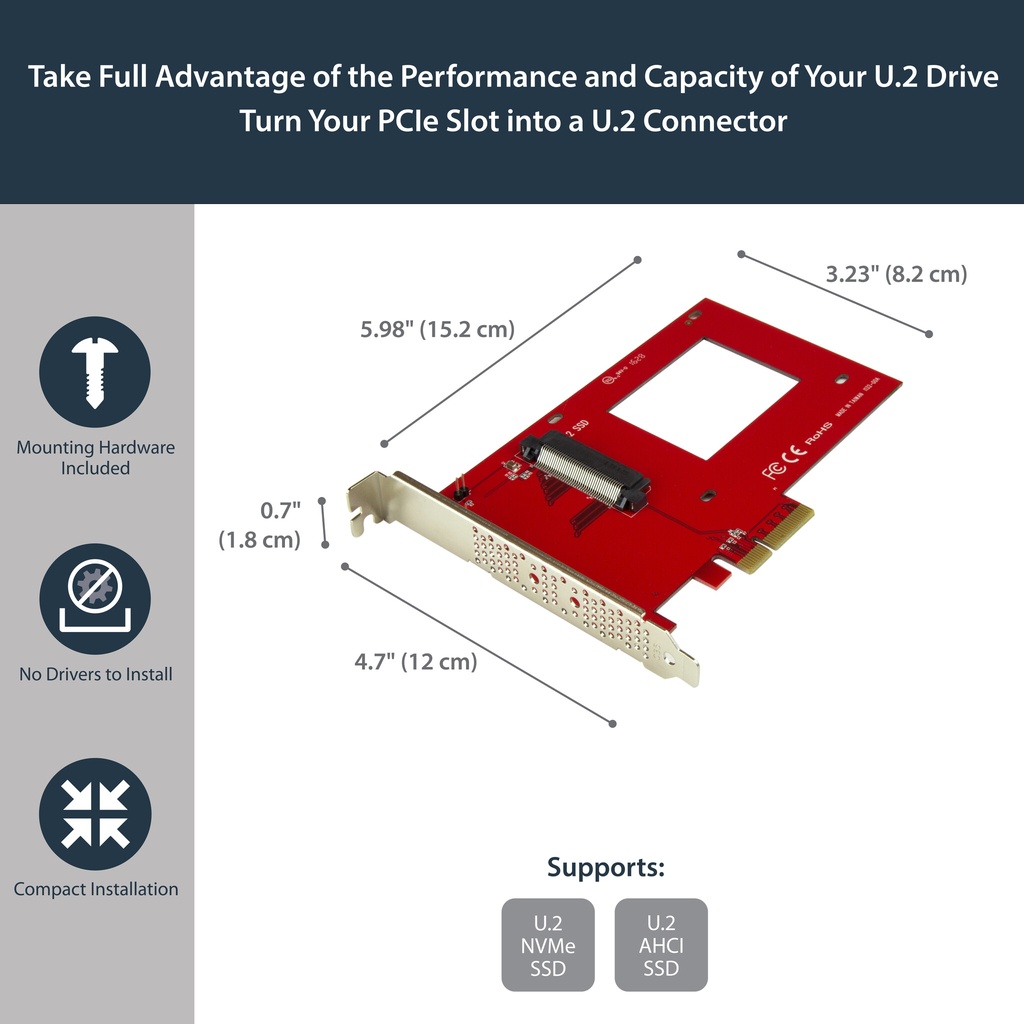 StarTech.com U.2 to PCIe Adapter for 2.5" U.2 NVMe SSD - SFF-8639 - x4 PCI Express 4.0 - TAA - Image 9