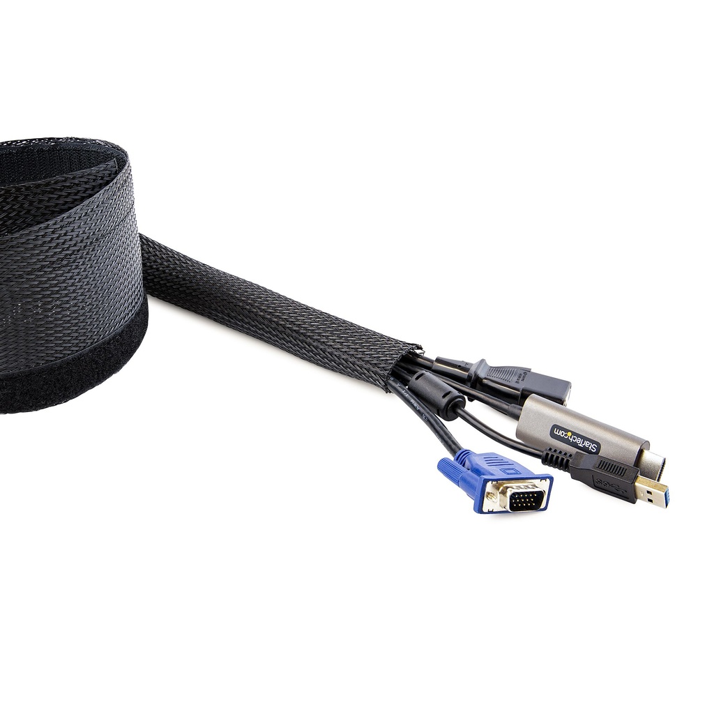 StarTech.com 10ft (3m) Cable Management Sleeve, Trimmable Heavy Duty Cable Wrap, 1.2" (3cm) Dia. Polyester Mesh Computer Cable - Image 6