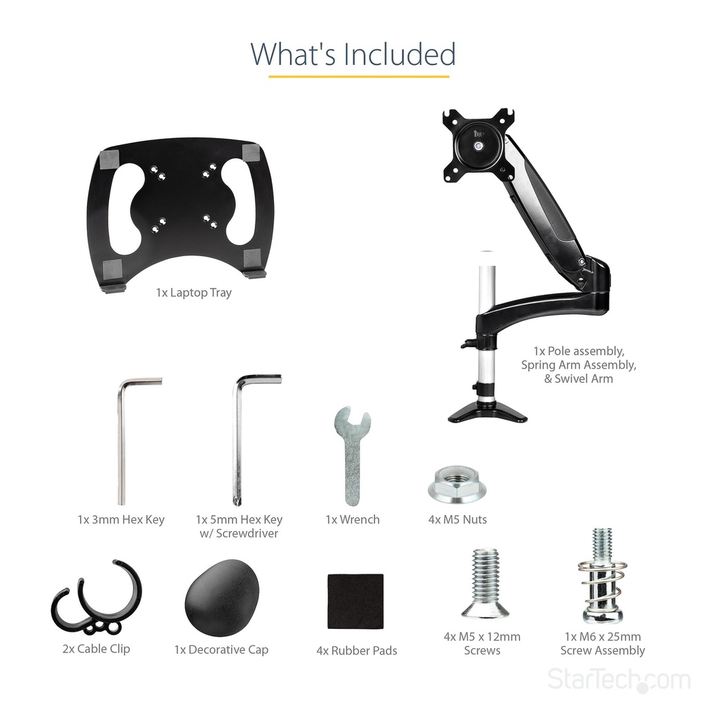 StarTech.com Desk Mount Laptop Arm - Full Motion Articulating Arm for Laptop or Single 34" (17.6lb/8kg) Monitor - VESA Mount La - Image 16