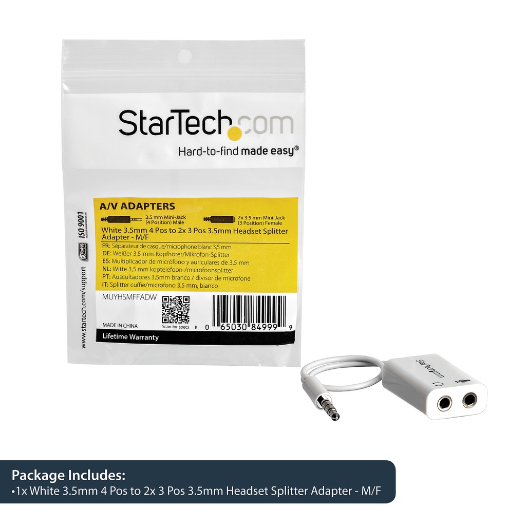 StarTech.com White headset adapter for headsets with separate headphone / microphone plugs - 3.5mm 4 position to 2x 3 position - Image 11