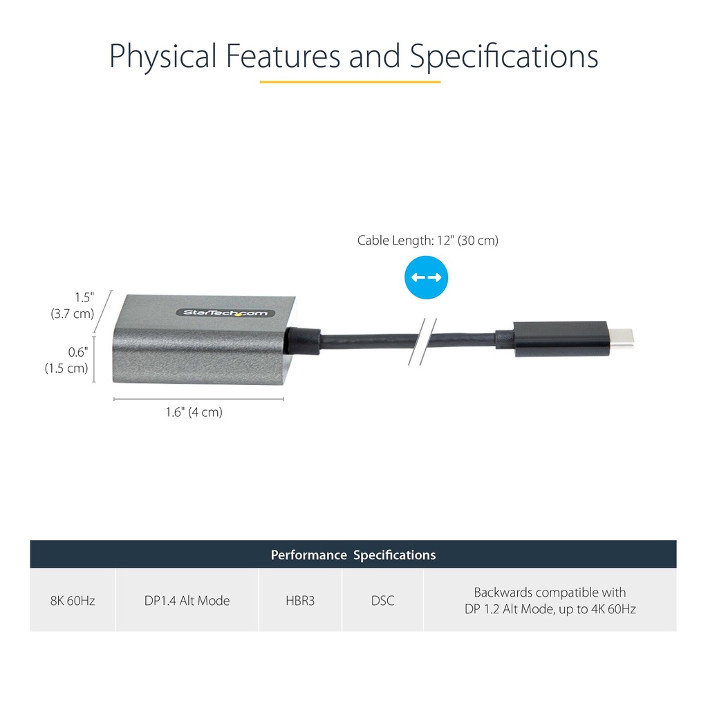 StarTech.com USB C to DisplayPort Adapter - 8K/4K 60Hz USB-C to DisplayPort 1.4 Adapter Dongle - USB Type-C to DP Monitor Video - Image 4