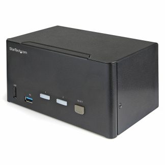 StarTech.com 2 Port Triple Monitor DisplayPort KVM Switch - 4K 60Hz UHD HDR - Desktop DP 1.2 KVM with 2 Port USB 3.0 Hub (5Gbps