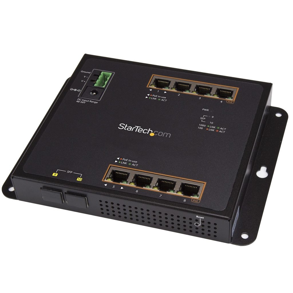 StarTech.com Industrial 8 Port Gigabit PoE+ Switch w/2 SFP MSA Slots - 30W - Layer/L2 Switch Hardened GbE Managed - Rugged High