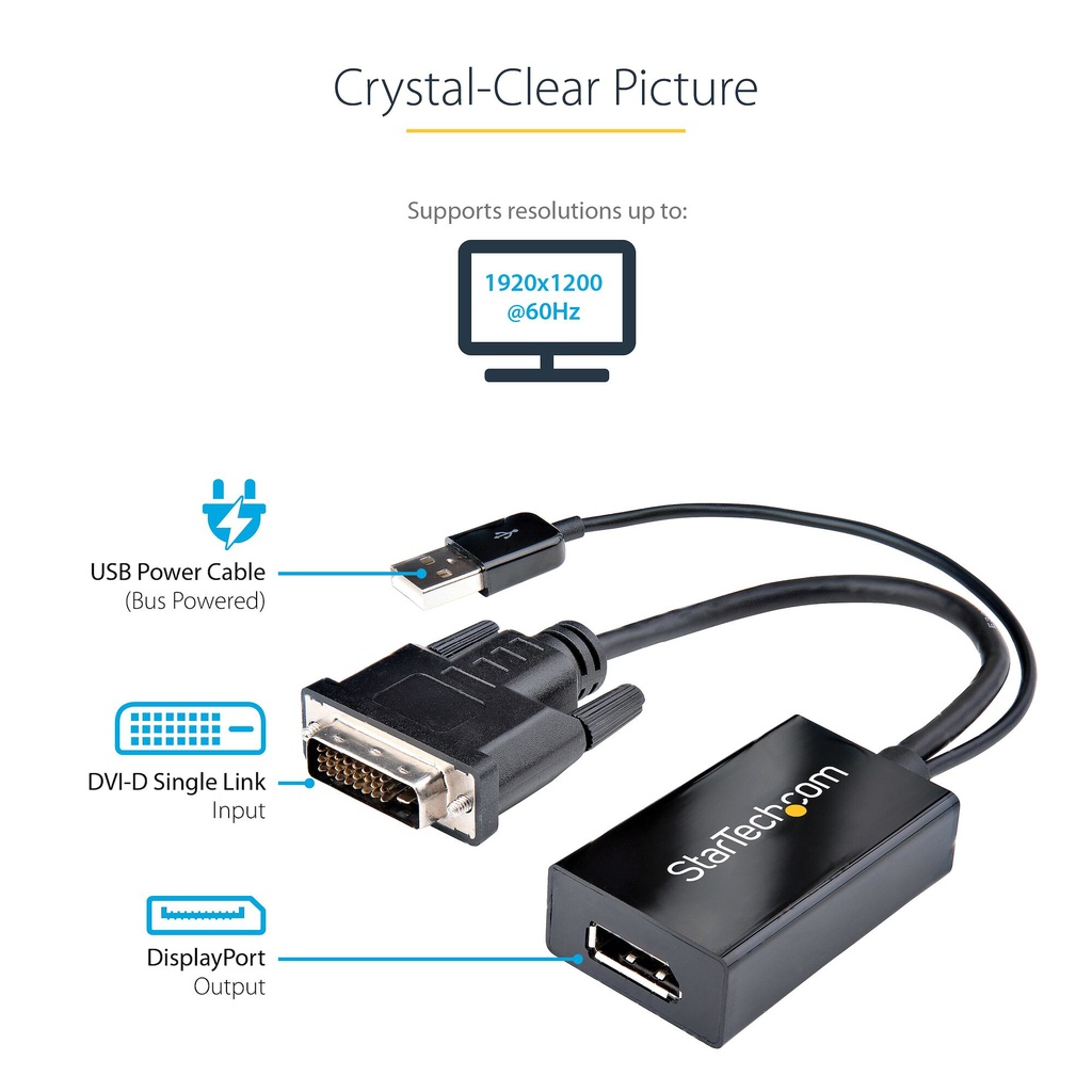 StarTech.com DVI to DisplayPort Adapter - USB Power - 1920 x 1200 - DVI to DisplayPort Converter - Video Adapter - DVI-D to DP - Image 11