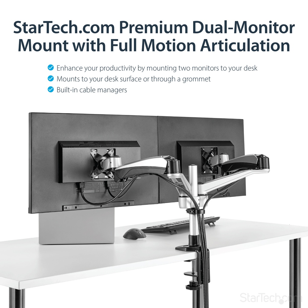 StarTech.com Desk-Mount Dual Monitor Arm - Full Motion Articulating - Premium - For up to 30" (19.8lb/9kg) Displays - TAA - Image 15