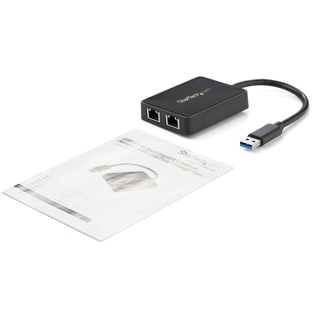 StarTech.com USB 3.0 to Dual Port Gigabit Ethernet Adapter w/ USB Port, 10/100/1000 Mbps, USB Gigabit LAN Network NIC Adapter - Image 6