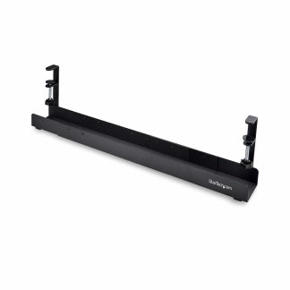 StarTech.com Under Desk Cable Management Tray, Length Adjustable Cable Organizer, Clamp-On Installation, No Drilling Required,