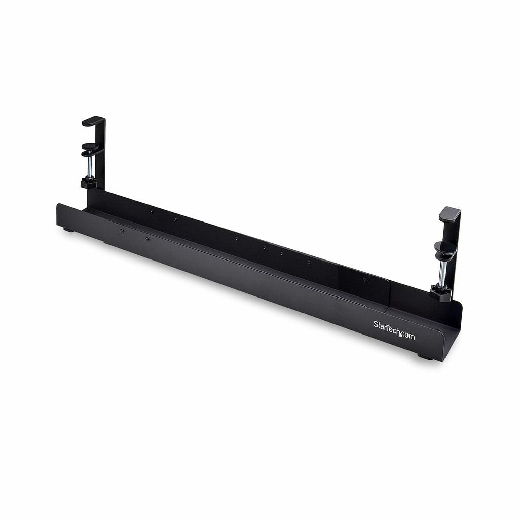 StarTech.com Under Desk Cable Management Tray, Length Adjustable Cable Organizer, Clamp-On Installation, No Drilling Required,