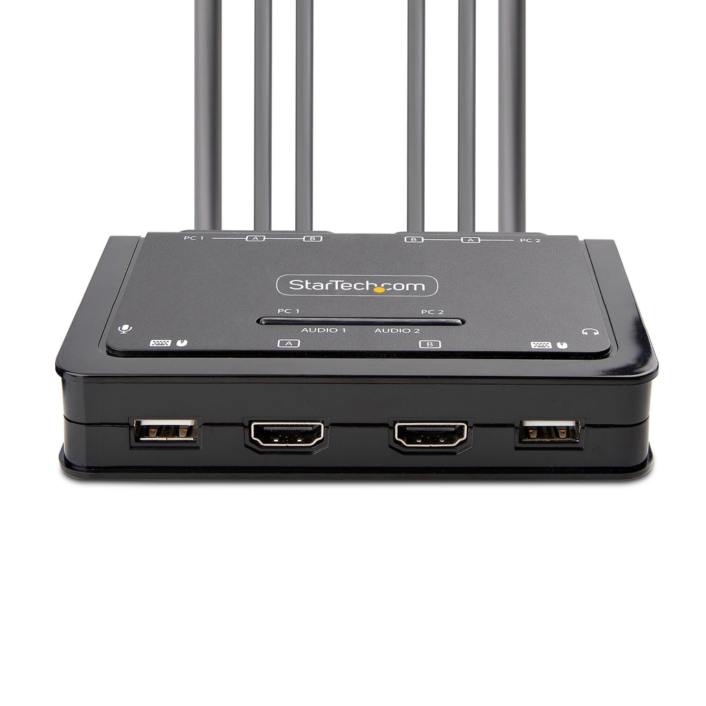 StarTech.com 2-Port Dual-Monitor HDMI Cable KVM Switch, 4K 60Hz, Compact KVM with 5ft/1.5m USB-A/HDMI/Audio Integrated Cables, - Image 3