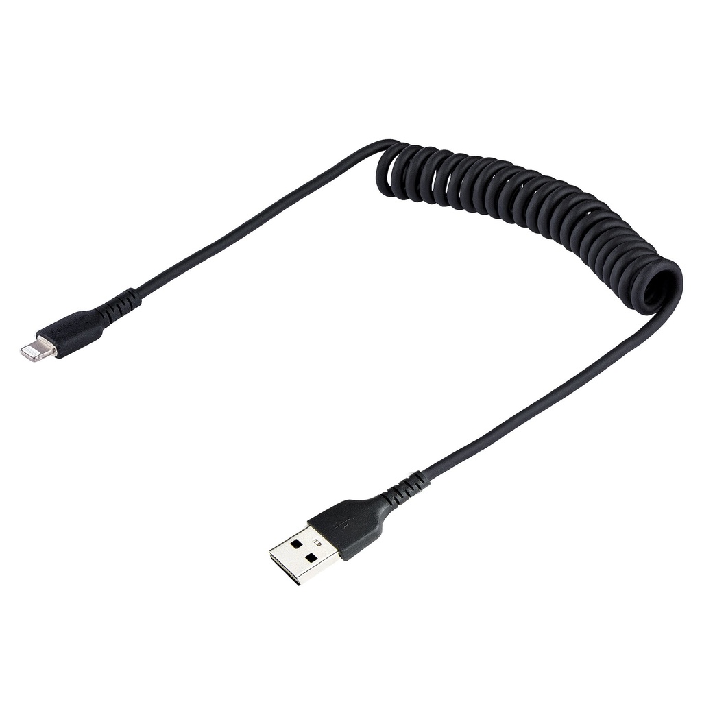 StarTech.com 50cm (20in) USB to Lightning Cable, MFi Certified, Coiled iPhone Charger Cable, Black, Durable TPE Jacket Aramid F - Image 2