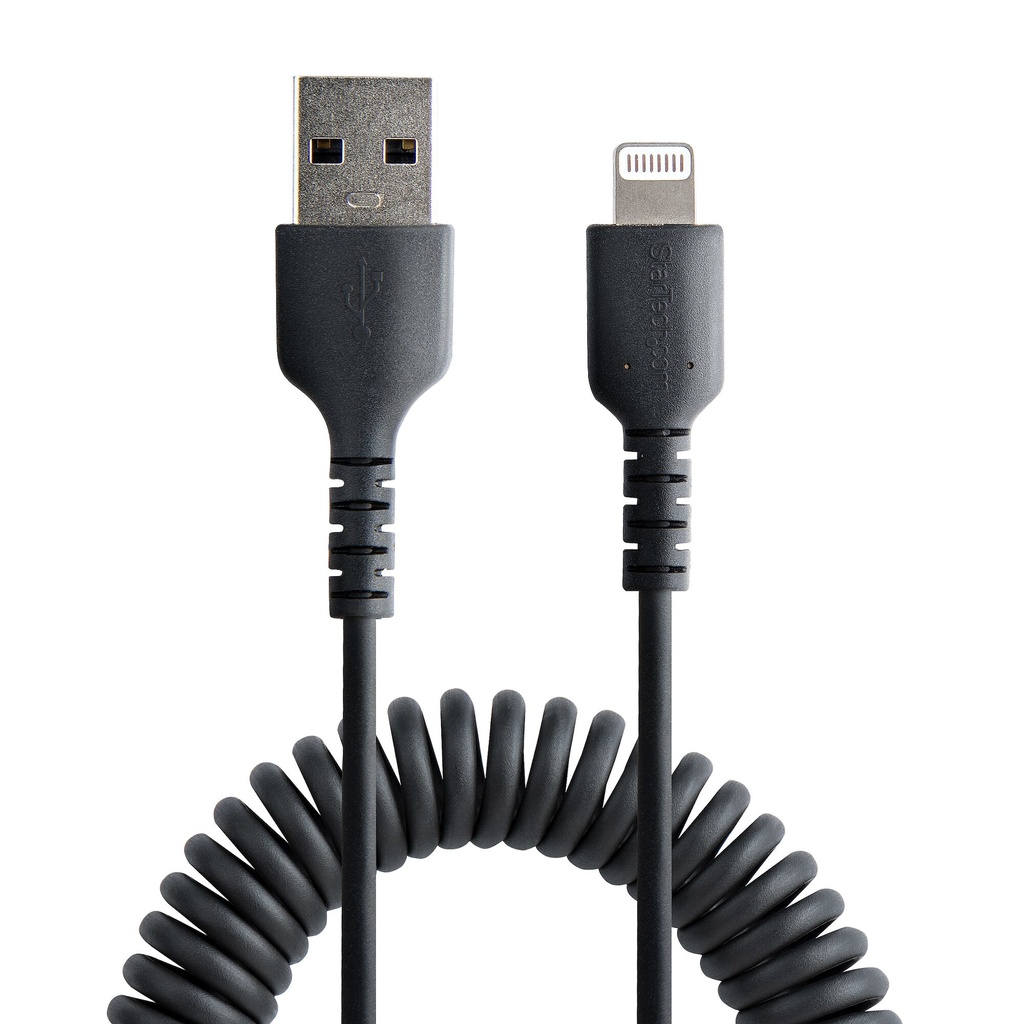 StarTech.com 50cm (20in) USB to Lightning Cable, MFi Certified, Coiled iPhone Charger Cable, Black, Durable TPE Jacket Aramid F - Image 3