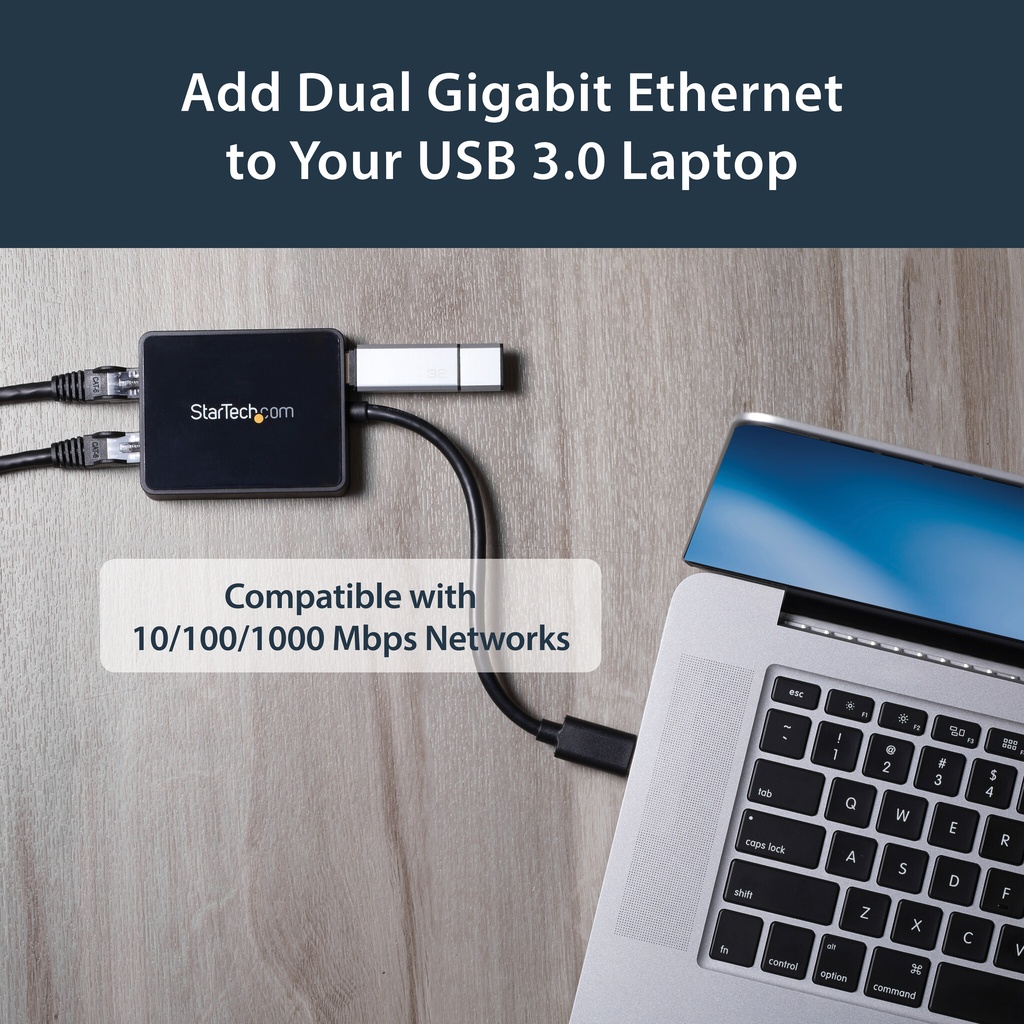 StarTech.com USB 3.0 to Dual Port Gigabit Ethernet Adapter w/ USB Port, 10/100/1000 Mbps, USB Gigabit LAN Network NIC Adapter - Image 10