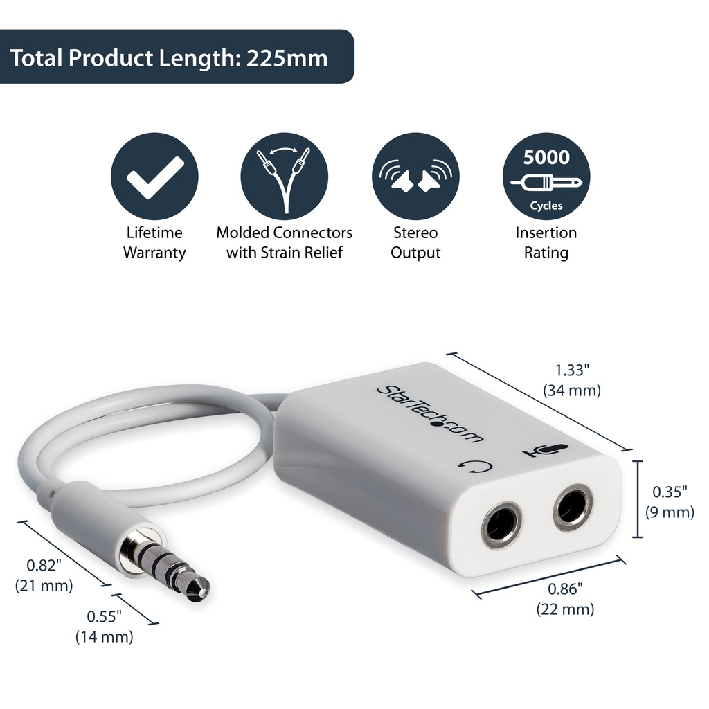 StarTech.com White headset adapter for headsets with separate headphone / microphone plugs - 3.5mm 4 position to 2x 3 position - Image 8