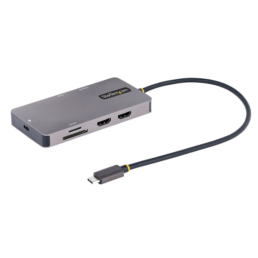 StarTech.com USB C Multiport Adapter, Dual HDMI Video, 4K 60Hz, 2Pt 5Gbps USB-A Hub, 100W Power Delivery Pass-Through/GbE/SD/Mi