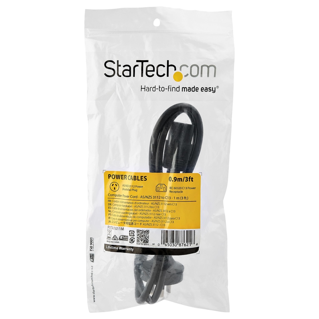 StarTech.com 2m (6ft) Computer Power Cord, AS/NZS 3112 to C13, 10A 250V, 18AWG, Black Replacement AC Power Cord, Printer Power - Image 3