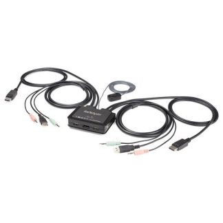 StarTech.com 2 Port DisplayPort KVM Switch - 4K 60Hz - Compact Dual Port UHD DP 1.2 USB Desktop KVM Switch with 4ft Cables & Aud