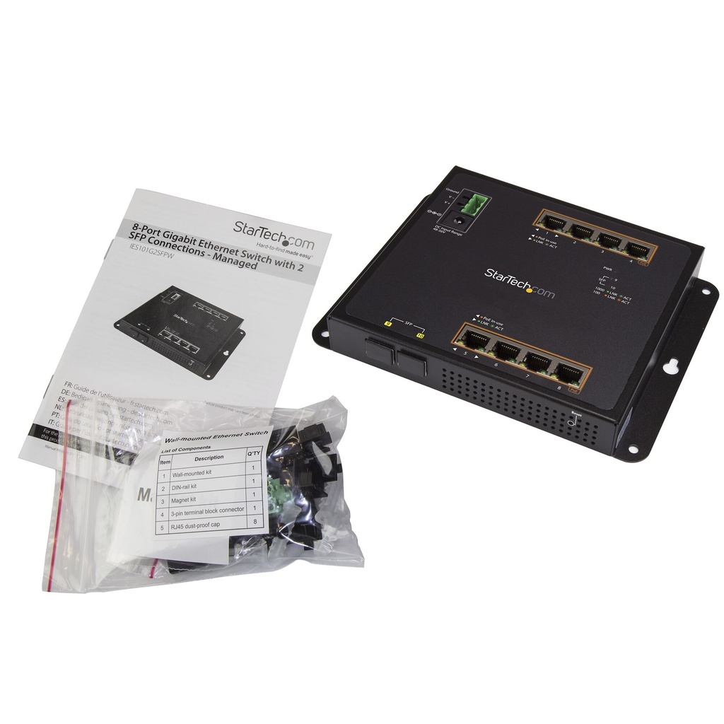StarTech.com Industrial 8 Port Gigabit PoE+ Switch w/2 SFP MSA Slots - 30W - Layer/L2 Switch Hardened GbE Managed - Rugged High - Image 4