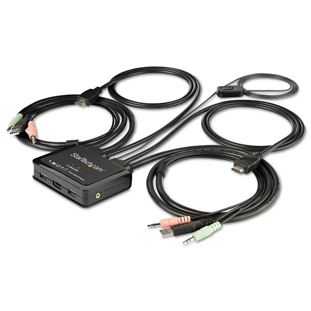 StarTech.com 2 Port HDMI KVM Switch - 4K 60Hz - Compact Dual Port UHD/Ultra HD USB Desktop KVM Switch w/Integrated 4ft Cables &