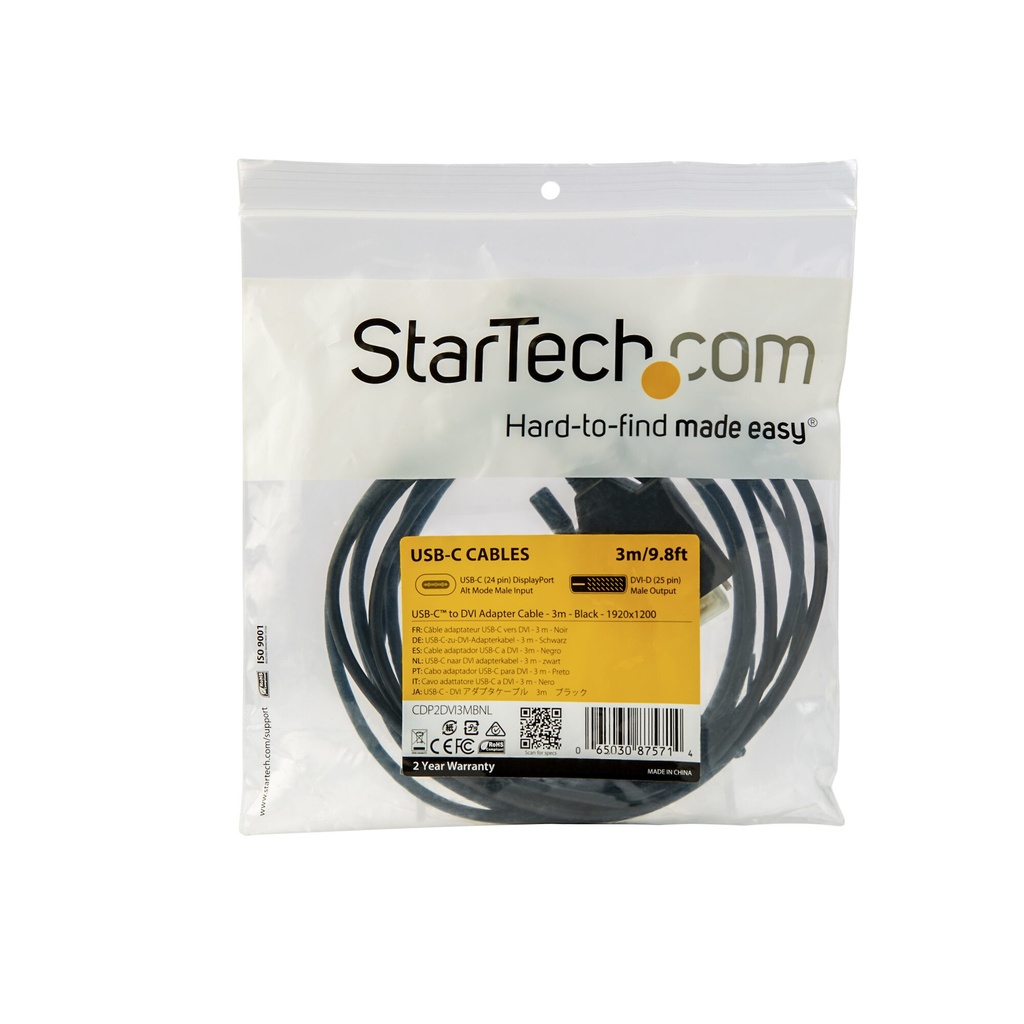 StarTech.com 10ft (3m) USB C to DVI Cable - 1080p (Single Link) USB Type-C (DP Alt Mode HBR2) to DVI-Digital Video Adapter Cabl - Image 5