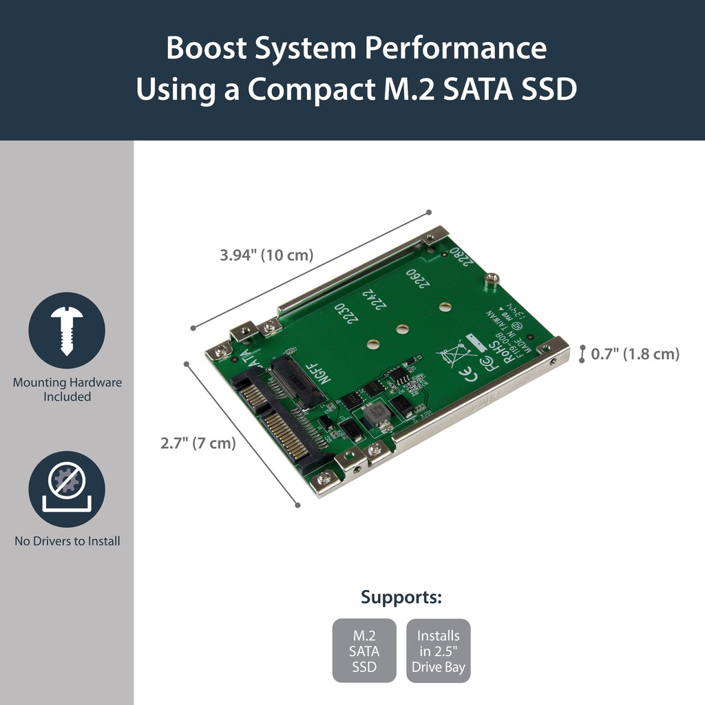 StarTech.com M.2 SATA SSD to 2.5in SATA Adapter, M.2 NGFF to SATA Converter, Open-Frame Bracket, 7mm High, M2 Hard Drive Adapte - Image 6