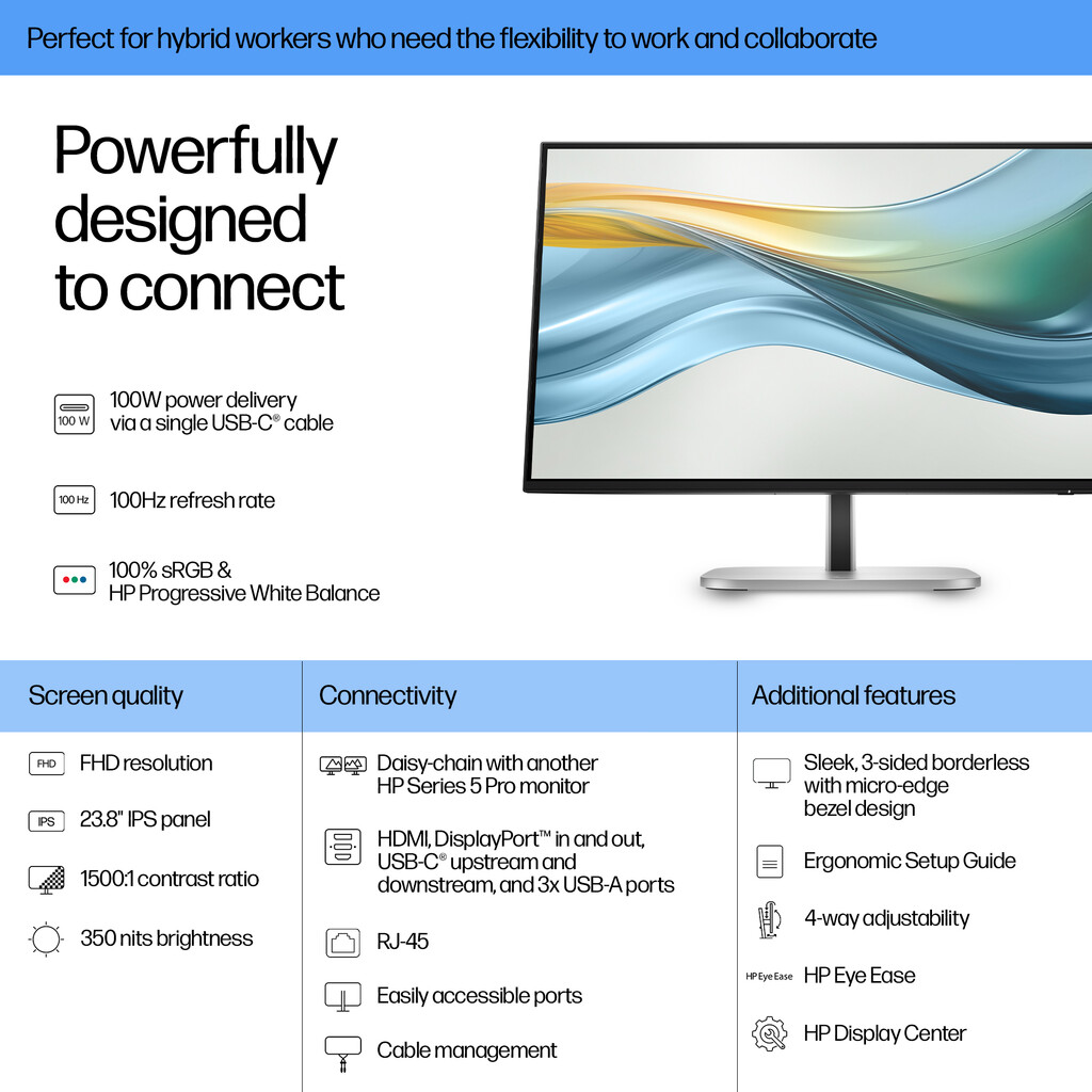 HP Series 5 Pro 23.8 inch FHD USB-C Monitor - 524pu - Image 5