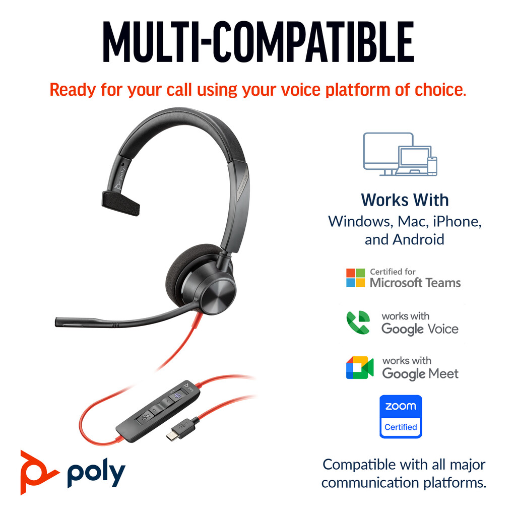 HP Poly Blackwire 3310 Monaural USB-C Headset +USB-C/A Adapter - Image 5