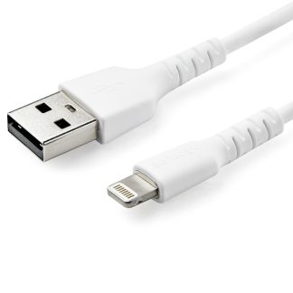 StarTech.com 3 foot (1m) Durable White USB-A to Lightning Cable - Heavy Duty Rugged Aramid Fiber USB Type A to Lightning Charge