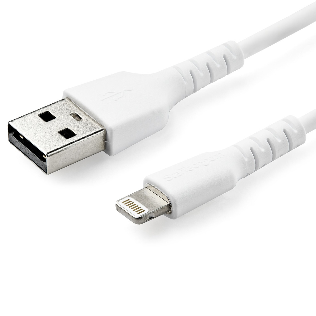 StarTech.com 3 foot (1m) Durable White USB-A to Lightning Cable - Heavy Duty Rugged Aramid Fiber USB Type A to Lightning Charge