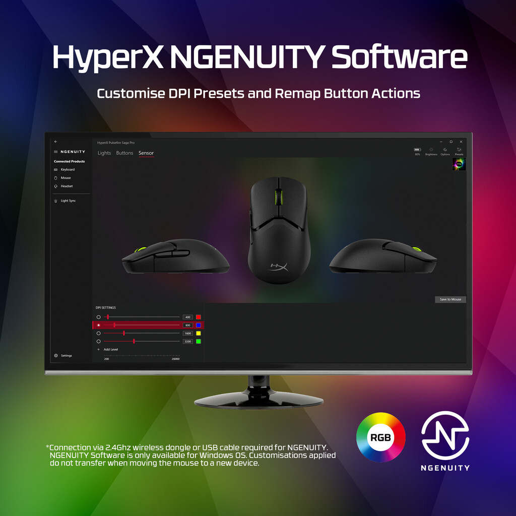 HyperX Pulsefire Saga Pro Wireless Gaming Mouse (Black) - Image 7