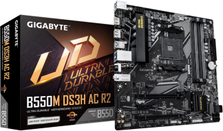 GIGABYTE B550M DS3H AC R2 Motherboard - AMD Ryzen 5000 CPUs, 5+3 Phases VRM, up to 4733MHz DDR4 (O.C.), 1xPCIe 4.0 + 1xPCIe 3.0